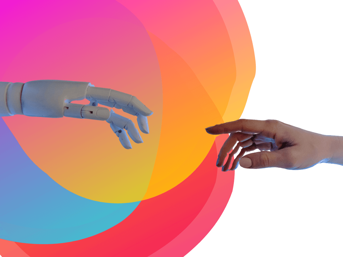 Robot hand reaching for human hand referencing a human sales strategy