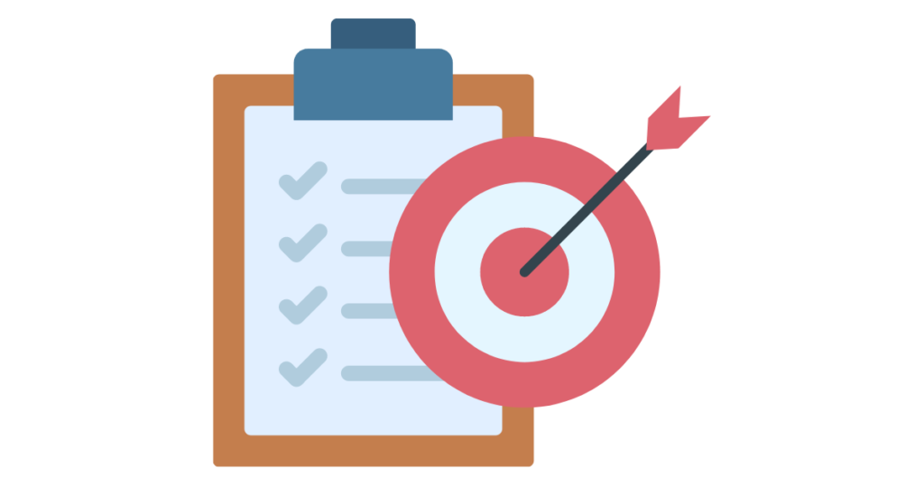a clipboard with a checklist attached in the background with a bullseye target in the foreground - Bee Digital Marketing