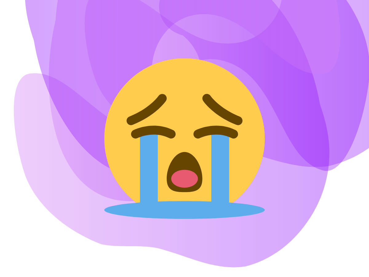 A yellow crying emoji sitting on a purple background - Bee Digital Marketing
