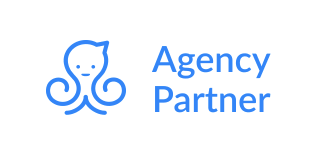 A blue logo of an Octopus and the words "agency partner" on a white background shows that Bee Digital Marketing are a ManyChat Agency Partner