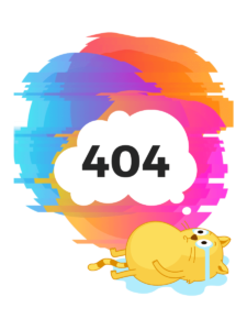 A sad cartoon cat lies crying on the floor under a sign which reads "404" indicating this page is experiencing a 404 error