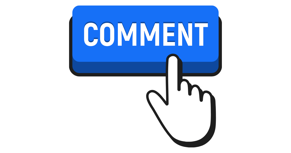 A graphic featuring a blue button with the word "comment" written on it in white, and a hand icon clicking it