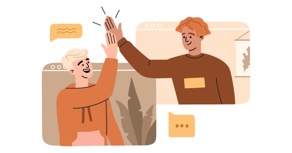 Two people celebrating a positive conversation with a happy high five
