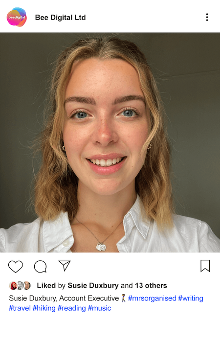 An Instagram bio picture of Bee Digital Marketing team member Suzie Duxbury