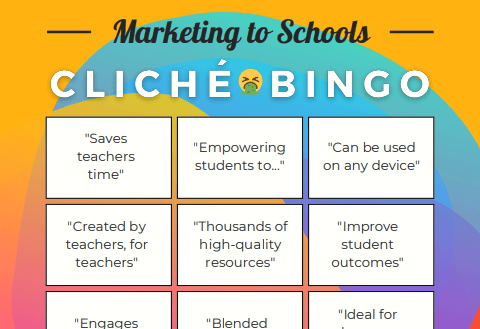 A bingo card full of cliched quotes used by people who are marketing to schools