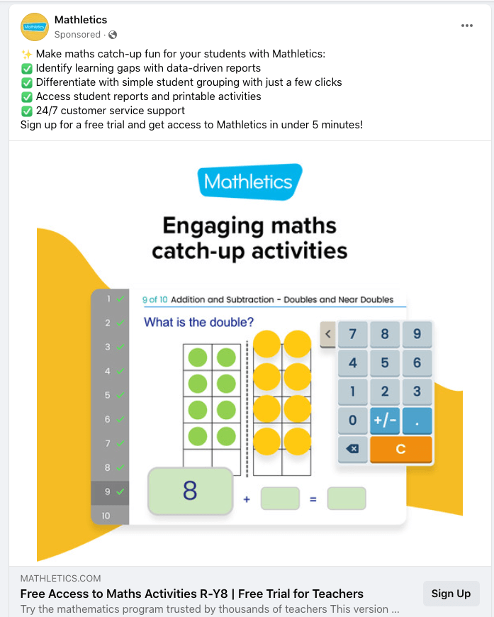 Mathletics - Facebook Ad - marketing to schools