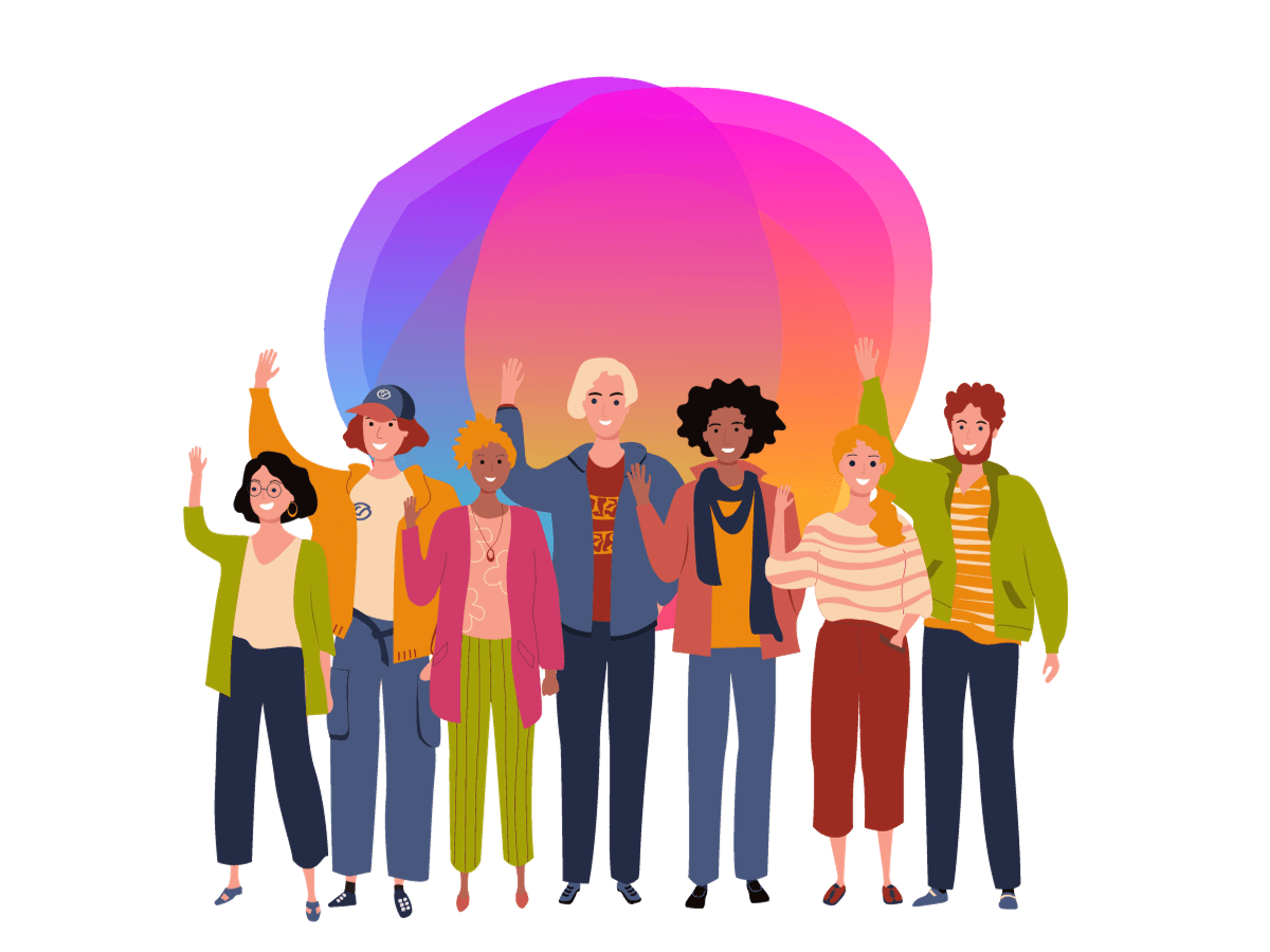 Illustration of a group of teachers with their hand raised - Bee Digital marketing agency