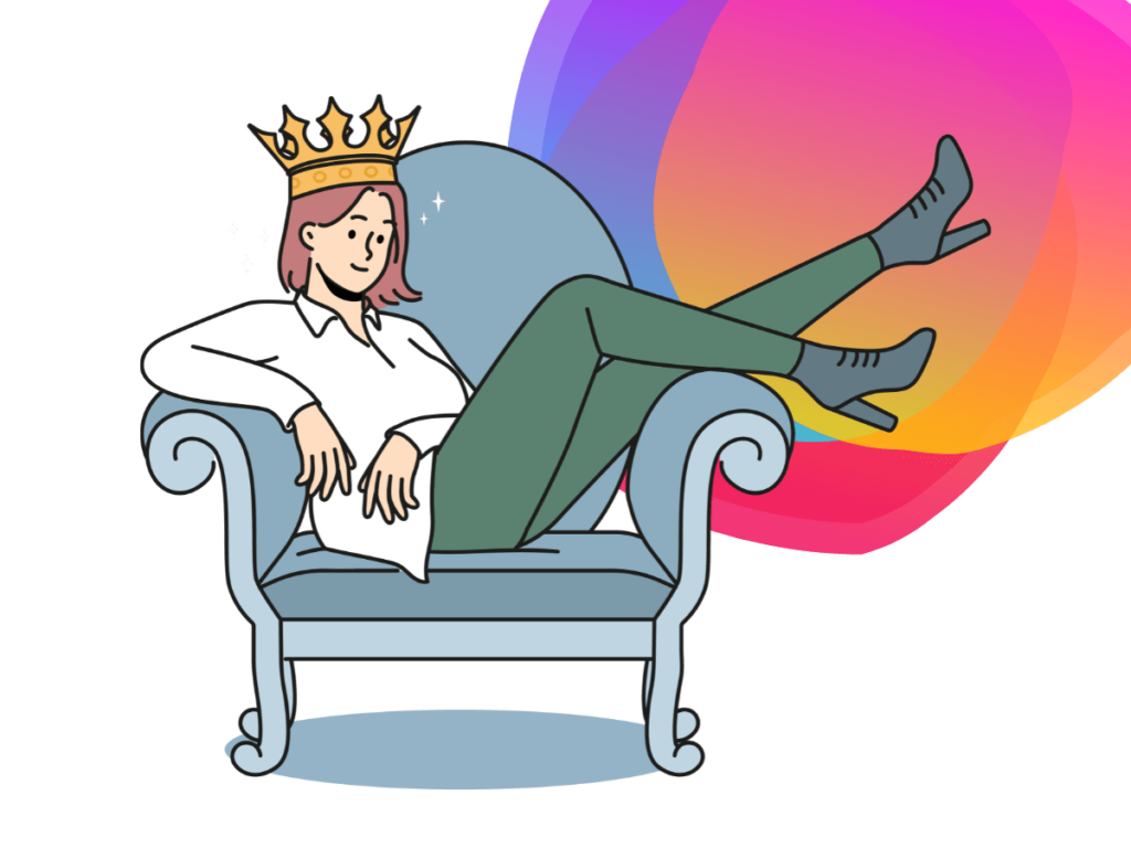 Person with a crown lounging on a chair - Bee Digital marketing agency