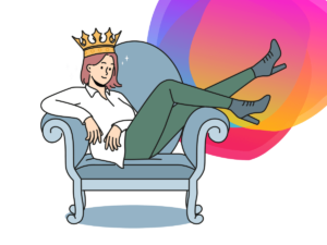 Person with a crown lounging on a chair - Bee Digital marketing agency