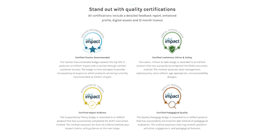 Edtech Impact quality certifications