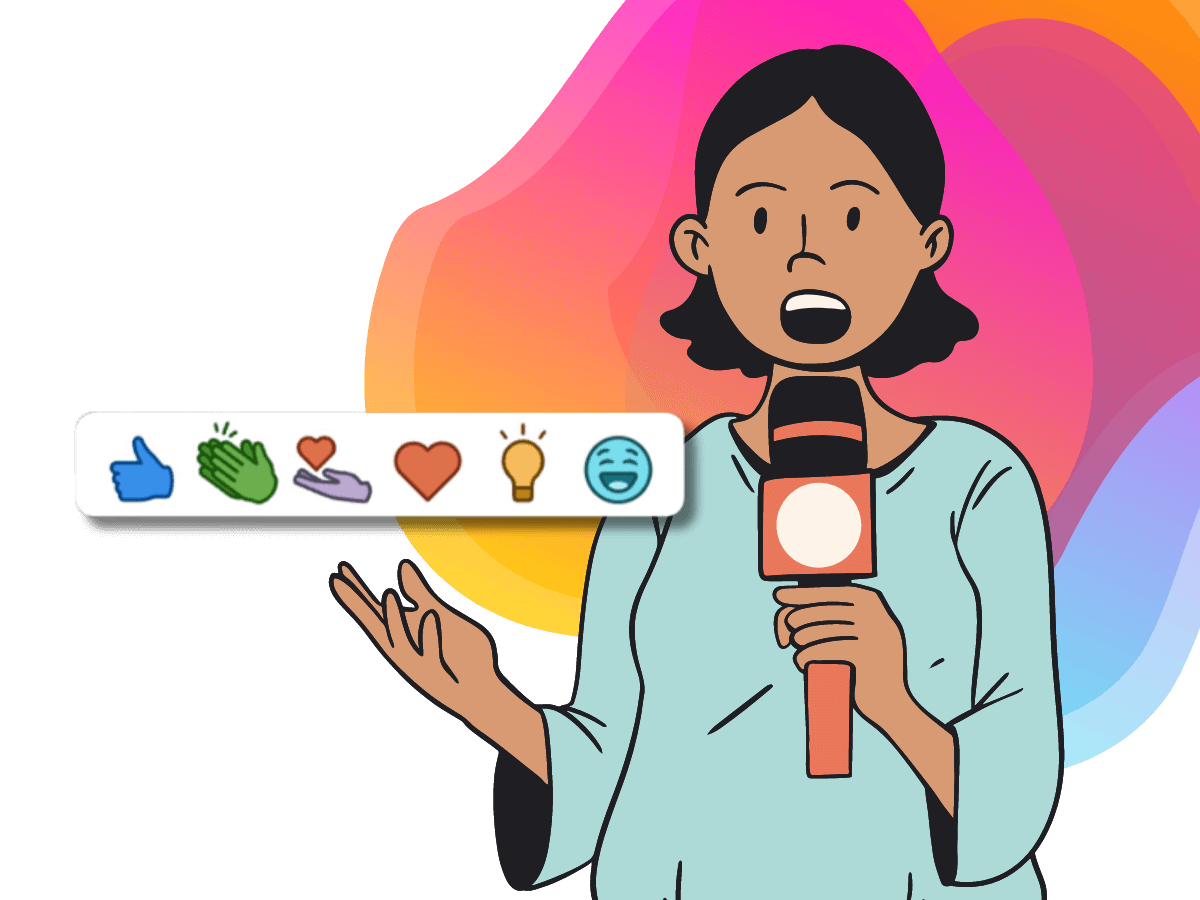 Illustration of person speaking into microphone with Linkedin icons