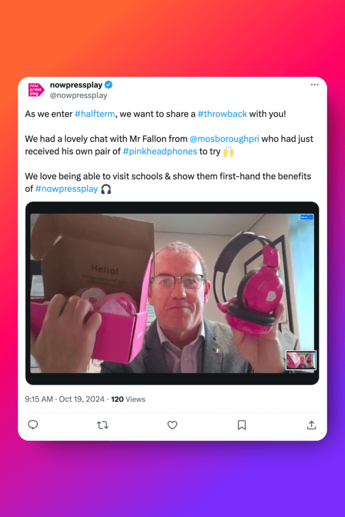 now press play free headset campaign - teacher social media post