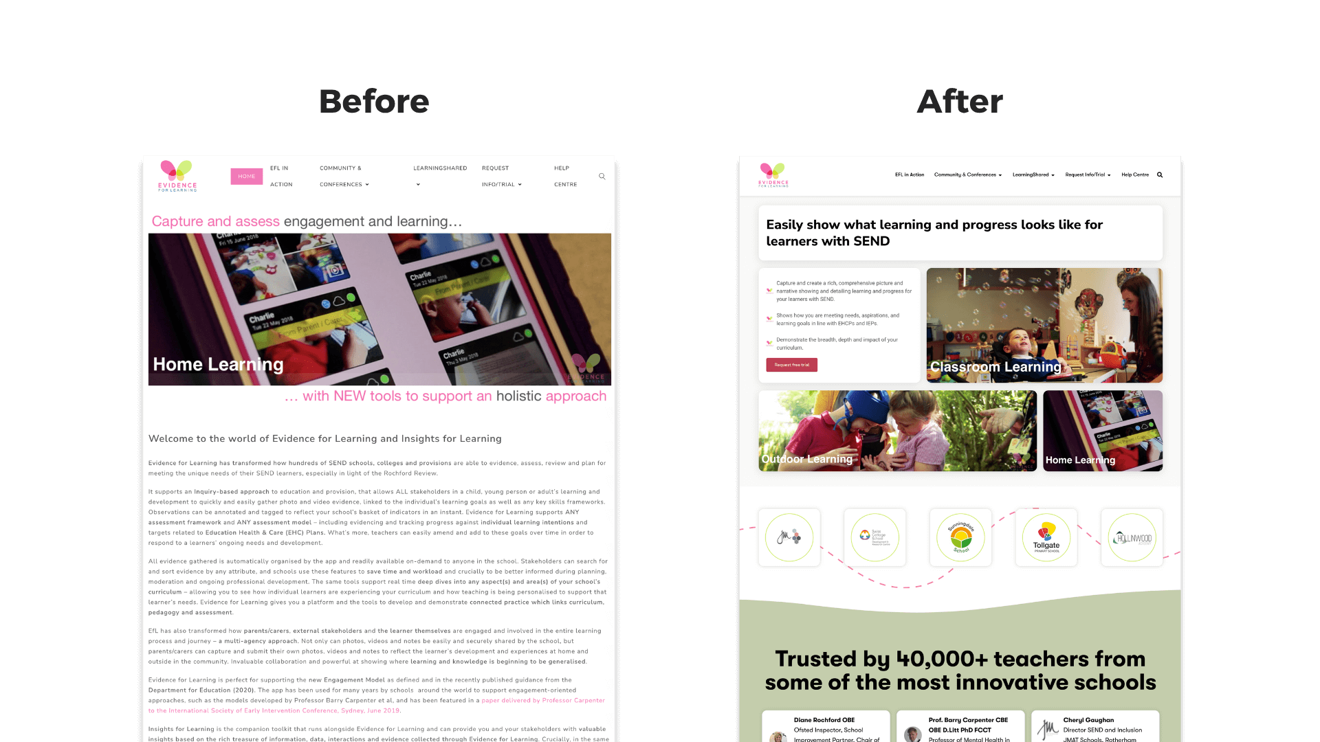Bee Digital - Evidence for Learning website design screenshots