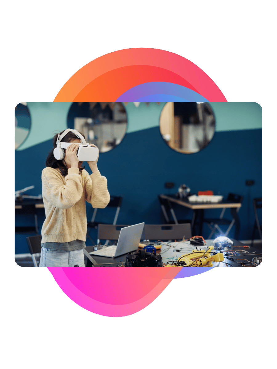 Photo of a Child using AI virtual reality headset