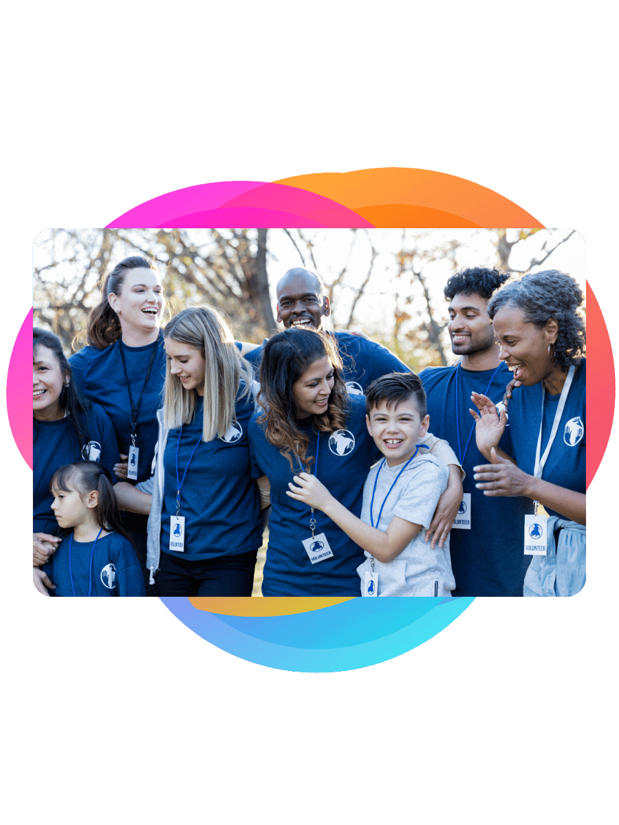 A group of volunteers of different ages in a school