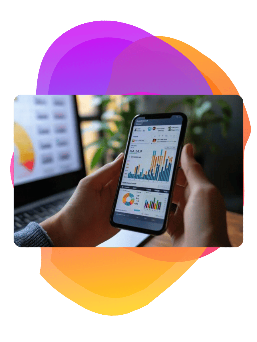 Photo of someone holding a phone showing a school management system dashboard