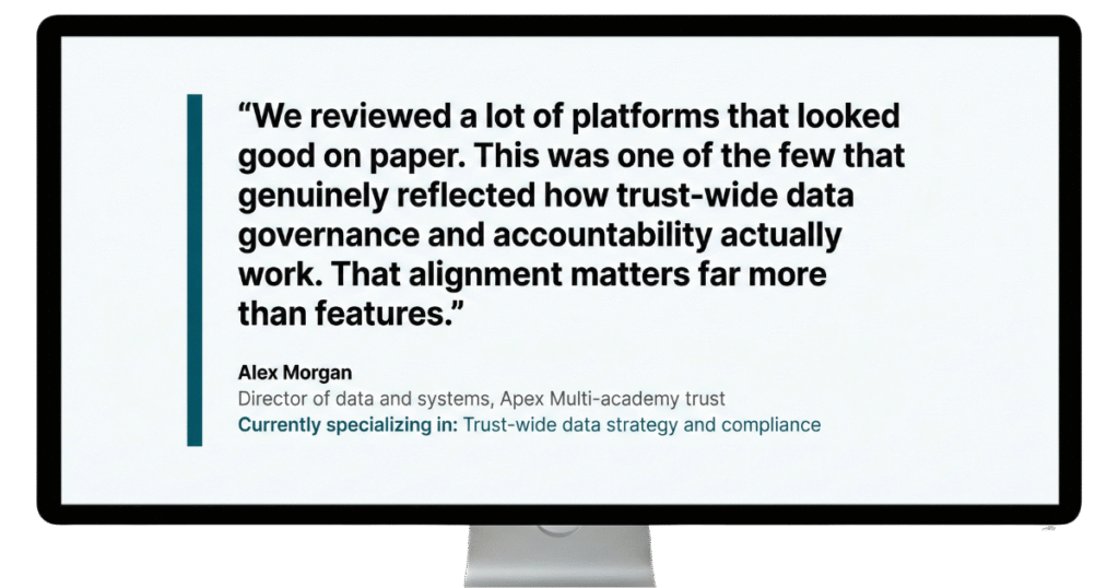 Graphic of a computer showing an endorsement from a MAT trust leader