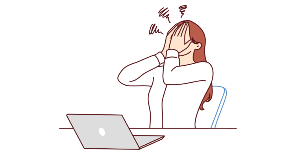 Illustration of a women covering her face with her hands as she is frustrated